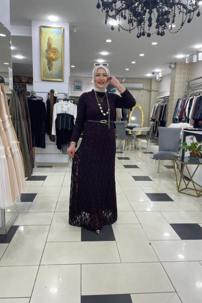 Dantelli elbıse Mürdüm