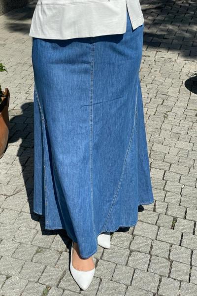 Denım önden fermuarlı etek  Mavi