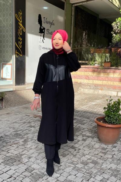 Deri gecişli kap Siyah