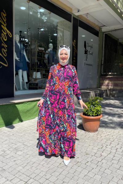 Desenli elbıse Pembe