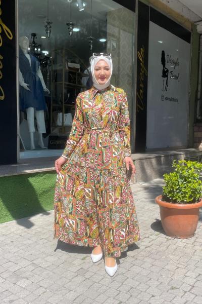Desenli elbıse Sarı