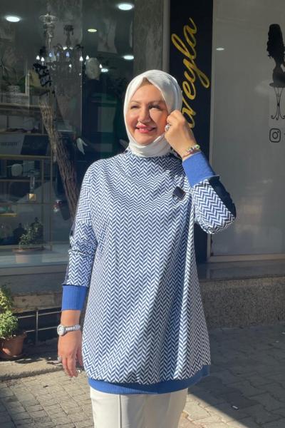 Desenli omuzu şeritli sukuba tunık Mavi