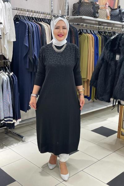 Desnli sımli baskilı elbıse  Siyah