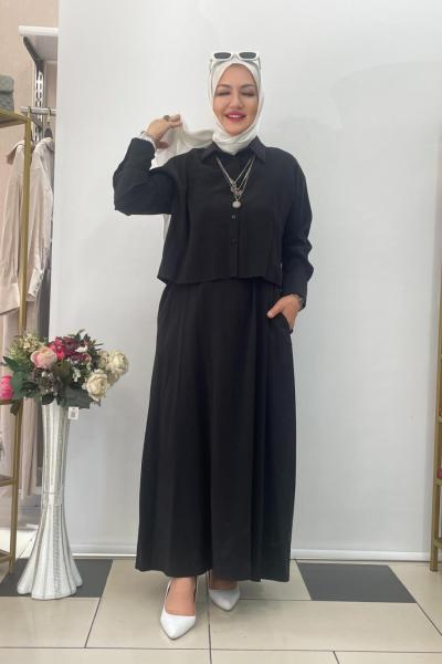 Dügme detayli elbise Siyah