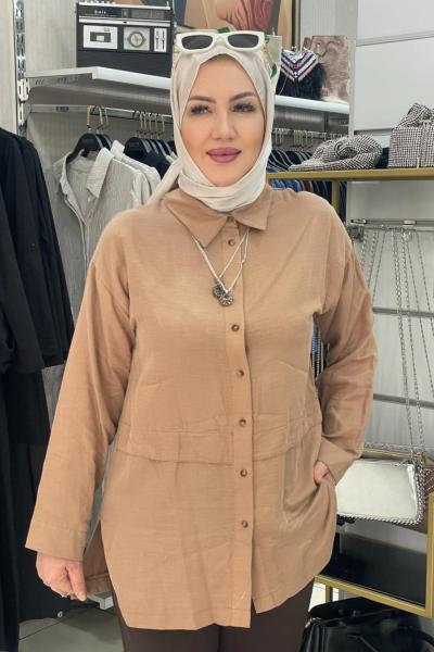 Dügmeli gömlek Taba