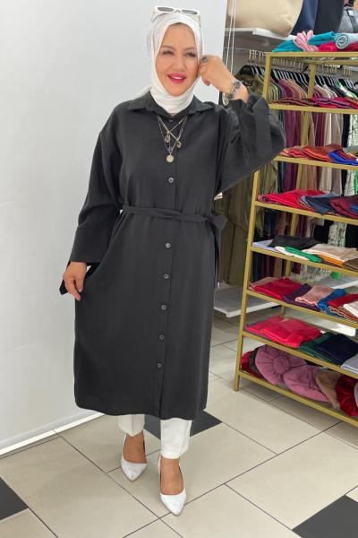 Dügmeli tensel tunık  Siyah