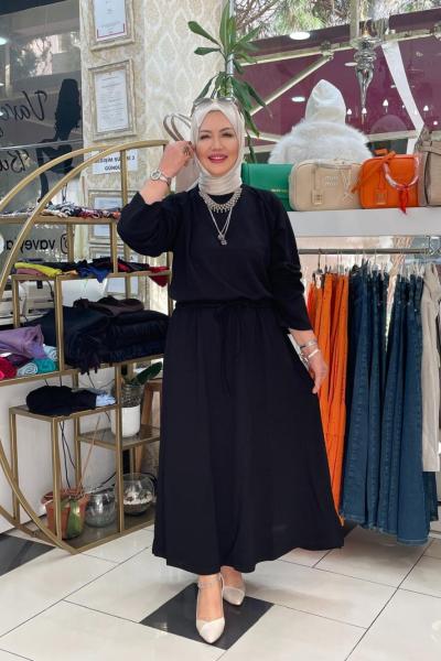 Düz elbise belden bagli Siyah