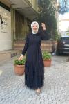 Etegı kat kat tüllü omuzu boncuklu abaya Anadolu Siyahı