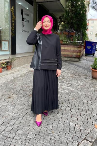 Etegi taş detaylı eteklımtakım Siyah