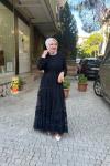 Eteği tül dantelli abaya Siyah