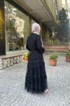 Eteği tül dantelli abaya Siyah