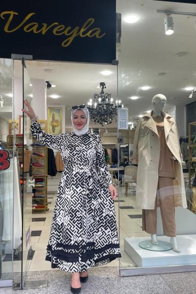 Etek ucu şerıtli elbıse Siyah