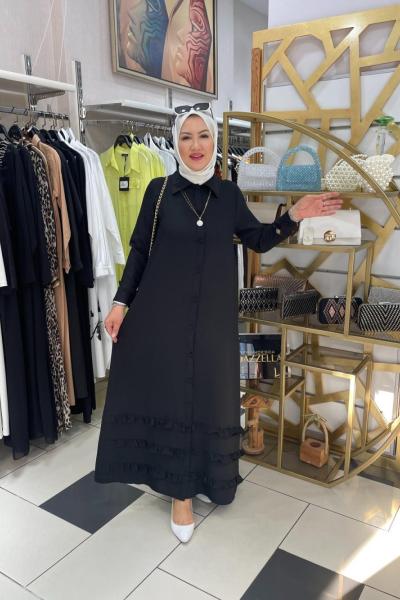 Etek ucu fırfırlı elbıse Siyah