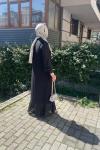 Etek ucu kolları cızgılı ferace  Siyah