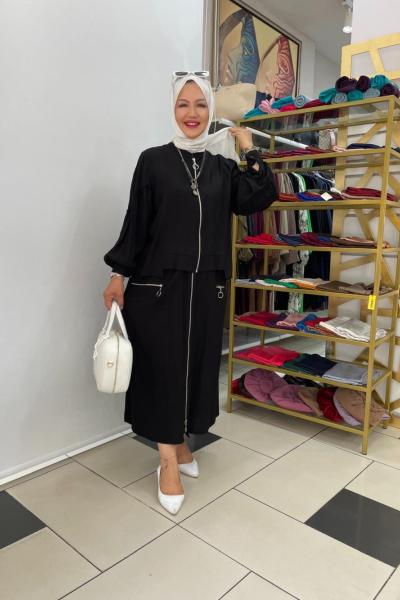 Eteklı takım önden fermuarlı Siyah