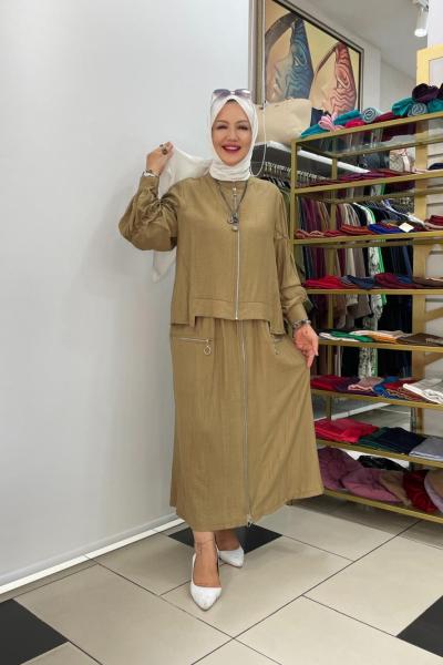 Eteklı takım önden fermuarlı Yağ Yeşili