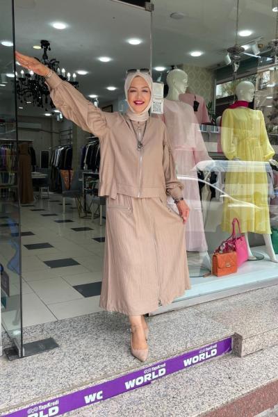 Eteklı takım önden fermuarlı Vizon