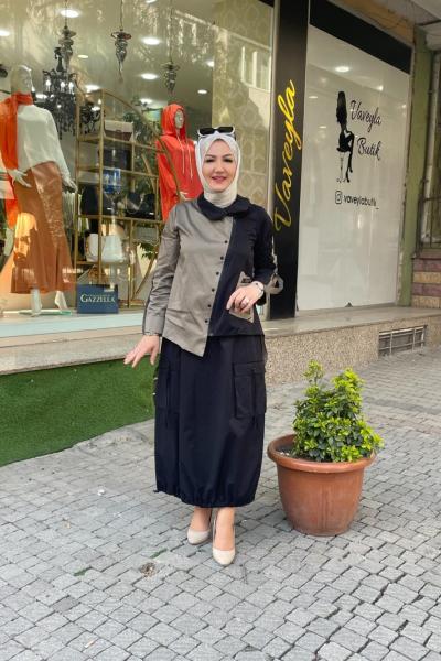 Fermuar detaylı etekli takım Yeşil