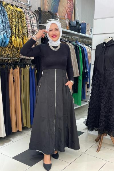 Fermuar detaylı etek Siyah