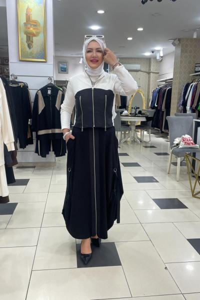 Fermuar detayli etekli takım Siyah