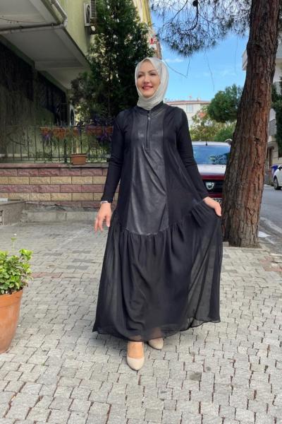 File detaylı elbıse Anadolu Siyahı
