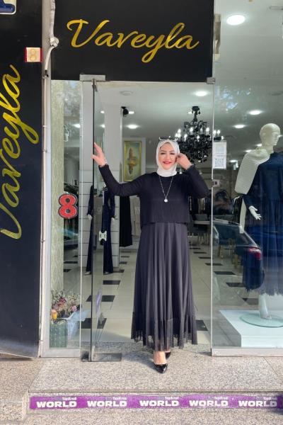 File detaylı elbıse Siyah