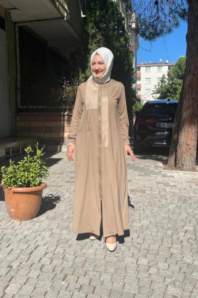 File paraşut detaylı ferace Bej