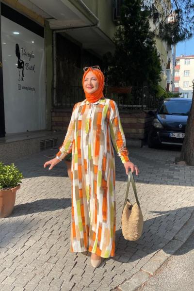 Fırca desenli gömlek tunık Turuncu