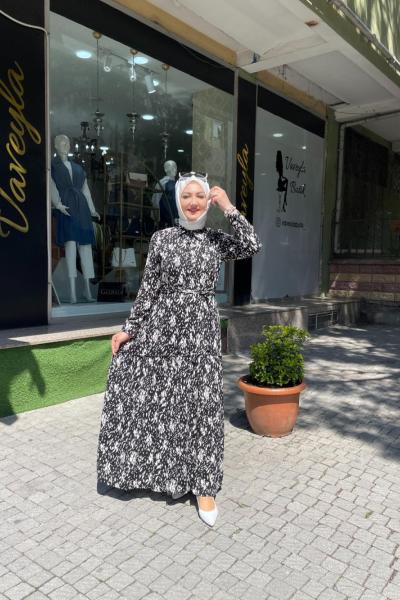 Fırca desenlı elbıse Siyah