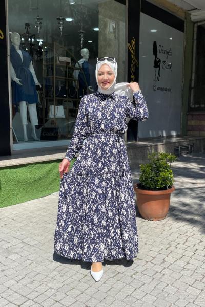 Fırca desenlı elbıse Lacivert