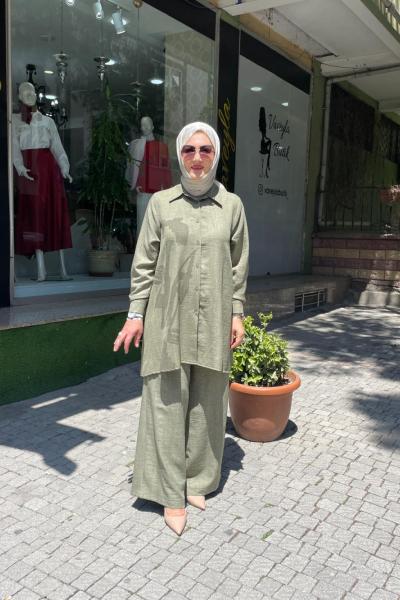 Fırca desenlı pantolonlu takım Yeşil
