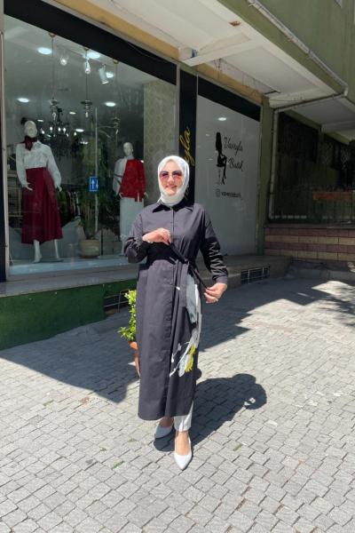 Fırca desenlı koton kumaş tunık Anadolu Siyahı