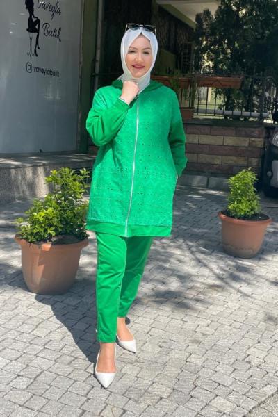 Fıstolu bonber pantalonlu takım Yeşil