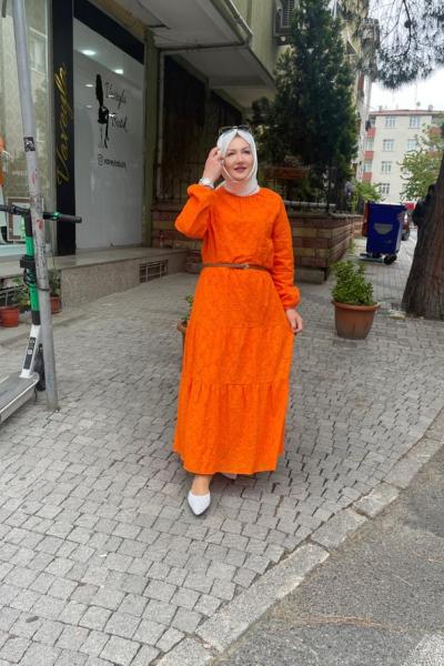 fıstolu elbise bedenler 1/2/3 Turuncu