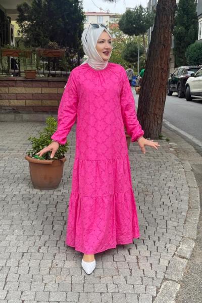 fıstolu elbise bedenler 1/2/3 Fuşya
