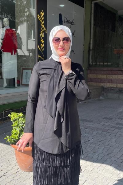 Flor detaylı bluz Anadolu Siyahı