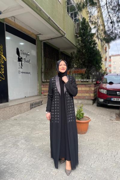 Füme Simli Şifon Abiye Siyah Taş