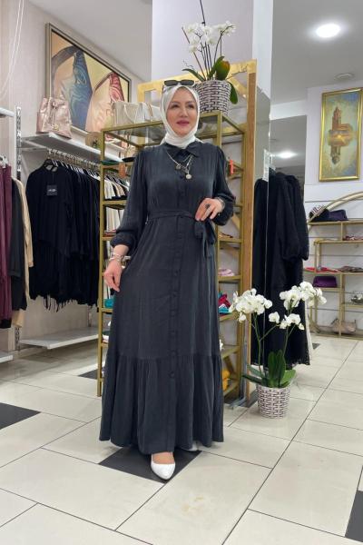 Gömlek ipek kupra elbise Siyah