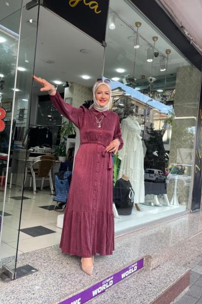 Gömlek ipek kupra elbise Mürdüm