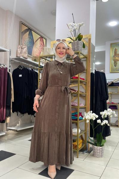 Gömlek ipek kupra elbise Kahverengi