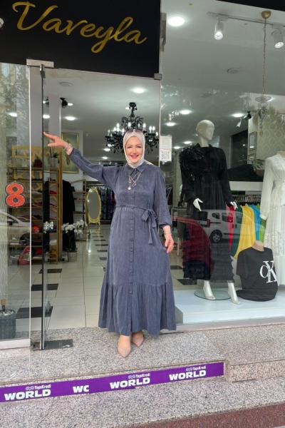 Gömlek ipek kupra elbise Gri