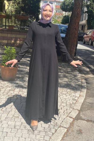 Gömlek yaka arkası ruzgarlıklı fermuarlı ferace Anadolu Siyahı