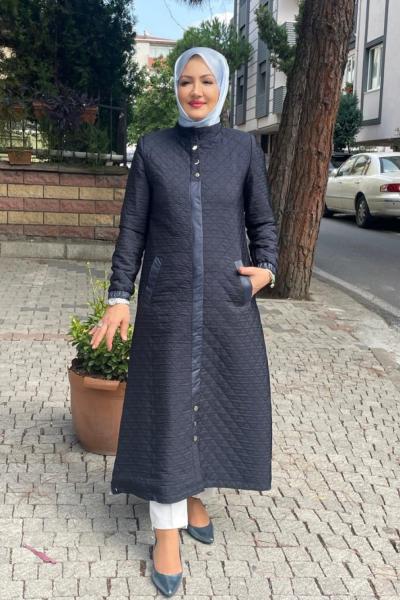 Hakım yaka cıt cıtlı mont Lacivert
