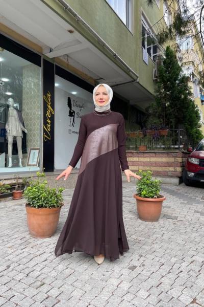 İçli dıslı paraşut detaylı elbise Acı Kahve