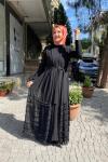 İkili etegi tüllü abaya Siyah