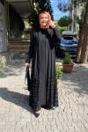 İkili etegi tüllü abaya Siyah
