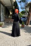 İkili etegi tüllü abaya Siyah