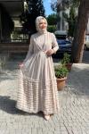 İkili etegi tüllü abaya Bej