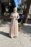 İkili etegi tüllü abaya Bej