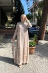 İkili etegi tüllü abaya Bej